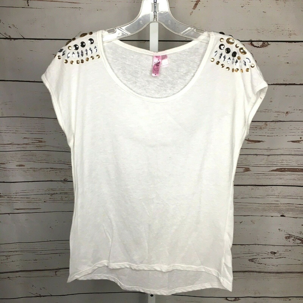 Dolled Up by Fang juniors Embellished Burn Out Top